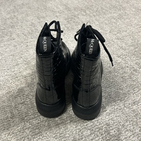 Alexander McQueen Croc Effect Boots Womens 38.5E US 8.5 Black Combat New - Picture 6 of 16